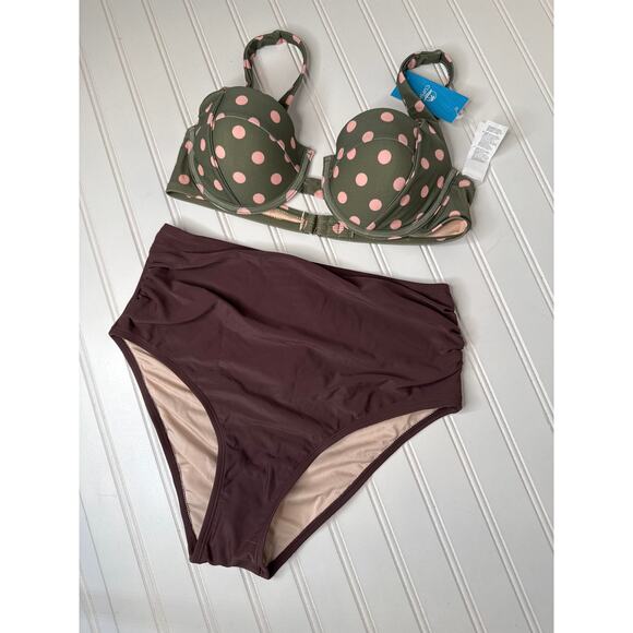 NWT Cupshe Two Peace Swimsuit Bikini Sweetheart Halter High Waisted BUNDLE Sz M - Picture 2 of 5
